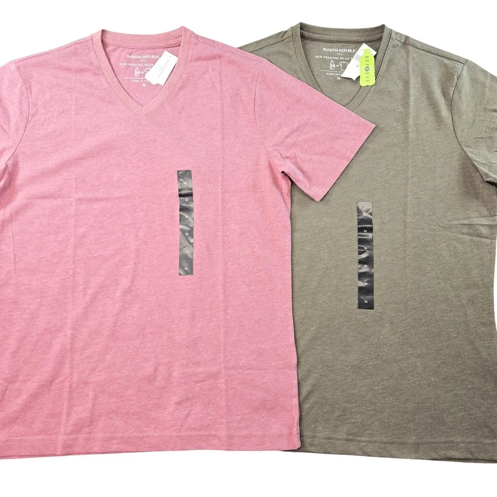 Banana Republic Shirt Mens M Lot Of‎ 2 V-Neck Tagless Jersey Poly Blend Eco